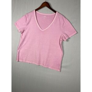 Gap T-Shirt Women XL Pink Organically Grown Cotton V-Neck Short Sleeve Basic